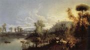 Manuel Barron Y Carrillo River Landscape with Figures and Cattle oil painting picture wholesale